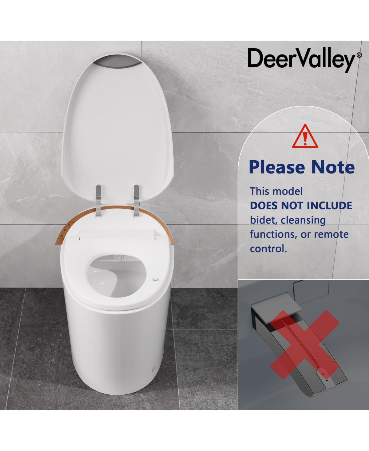 DeerValley Tankless Smart Elongated Toilet, Foot Flush, Seat Heating, Night Light, Soft-Close Seat,Standard