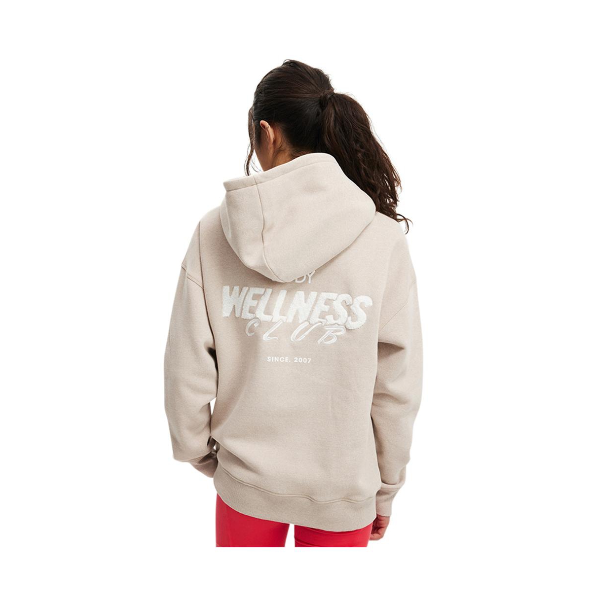 Cotton On Women's Plush Premium Graphic Hoodie -wellness club white