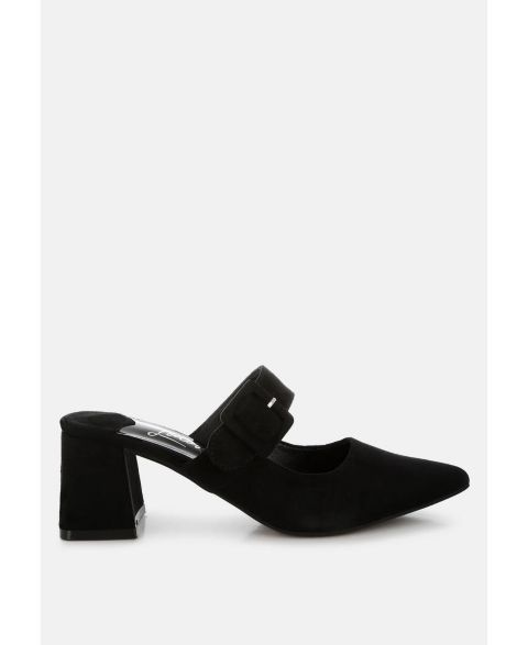 Женские сабо London Rag Amapola Buckle Strap Detail Microfiber Mules, цвет: Чёрный