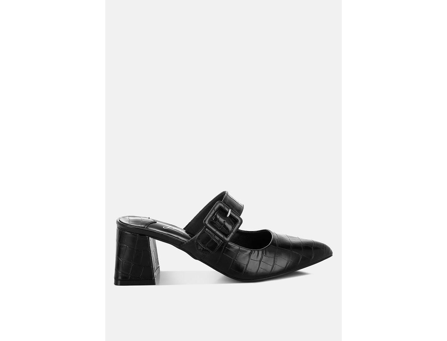 Женские сабо London Rag Pinacola Croco Buckle Strap Detail Mules, цвет: Чёрный — фото 1