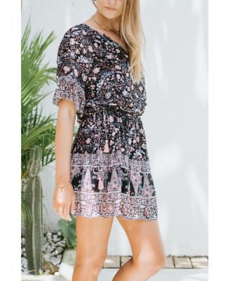 Women's Flora Mini Dress in Black Floral Print
