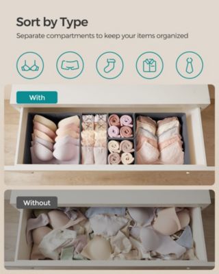 Drawer Organizer, Dresser Drawer Organizers, Set of 12, Foldable Fabric Storage Bins for Socks, Underwear, Bras, Ties, Scarves