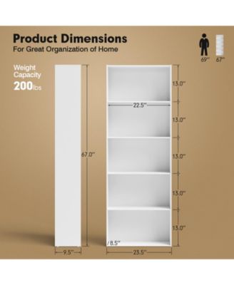 5-Shelf Storage Bookcase Modern Multi-Functional Display Cabinet