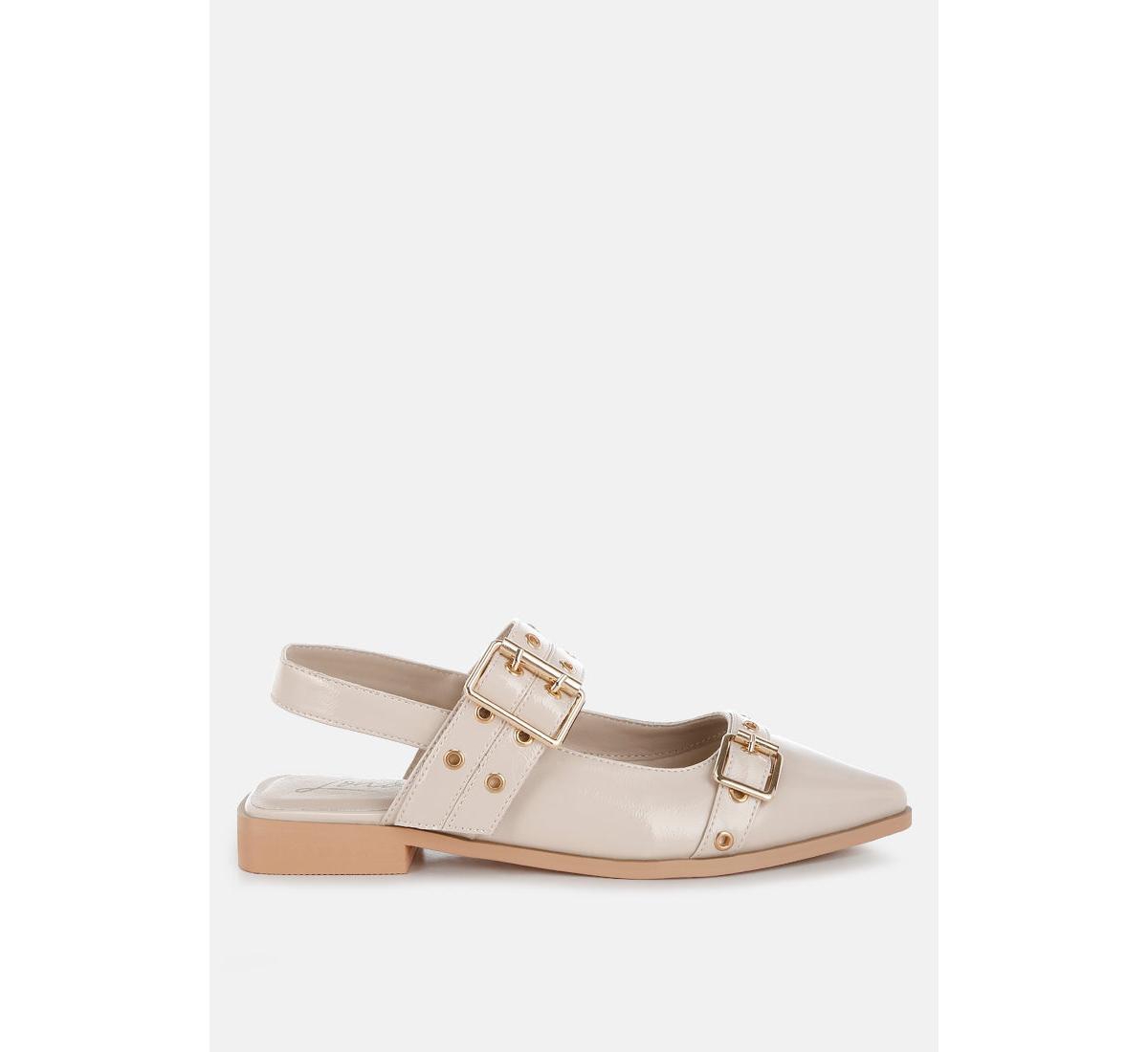 Betula Eyelets & Buckle Detail Flats - Beige