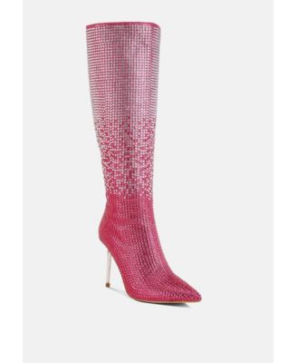 Womens Orymple Shiny Rhinestone Studded Calf Boots