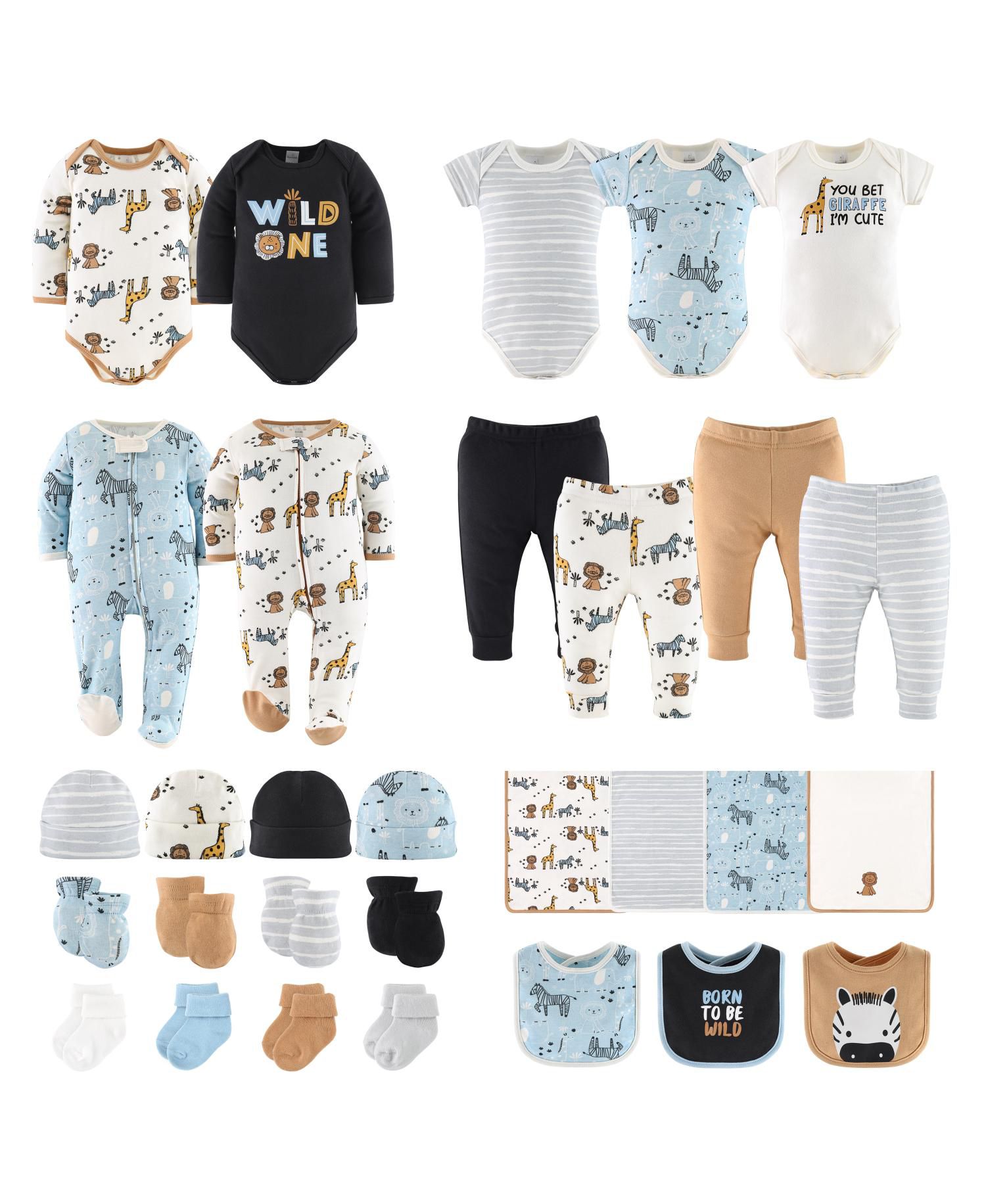Baby Boys Layette Gift Set Boys, Blue Safari Explorer, 30 Essential Pieces
