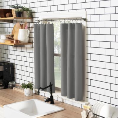 Martine Microfiber Semi-Sheer Rod Pocket Kitchen Curtain Valance and Tiers Set