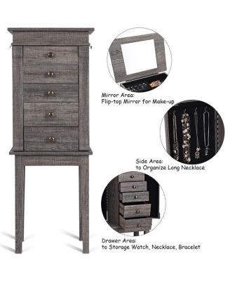 Standing Jewelry Cabinet Storage Organizer with Wooden Legs