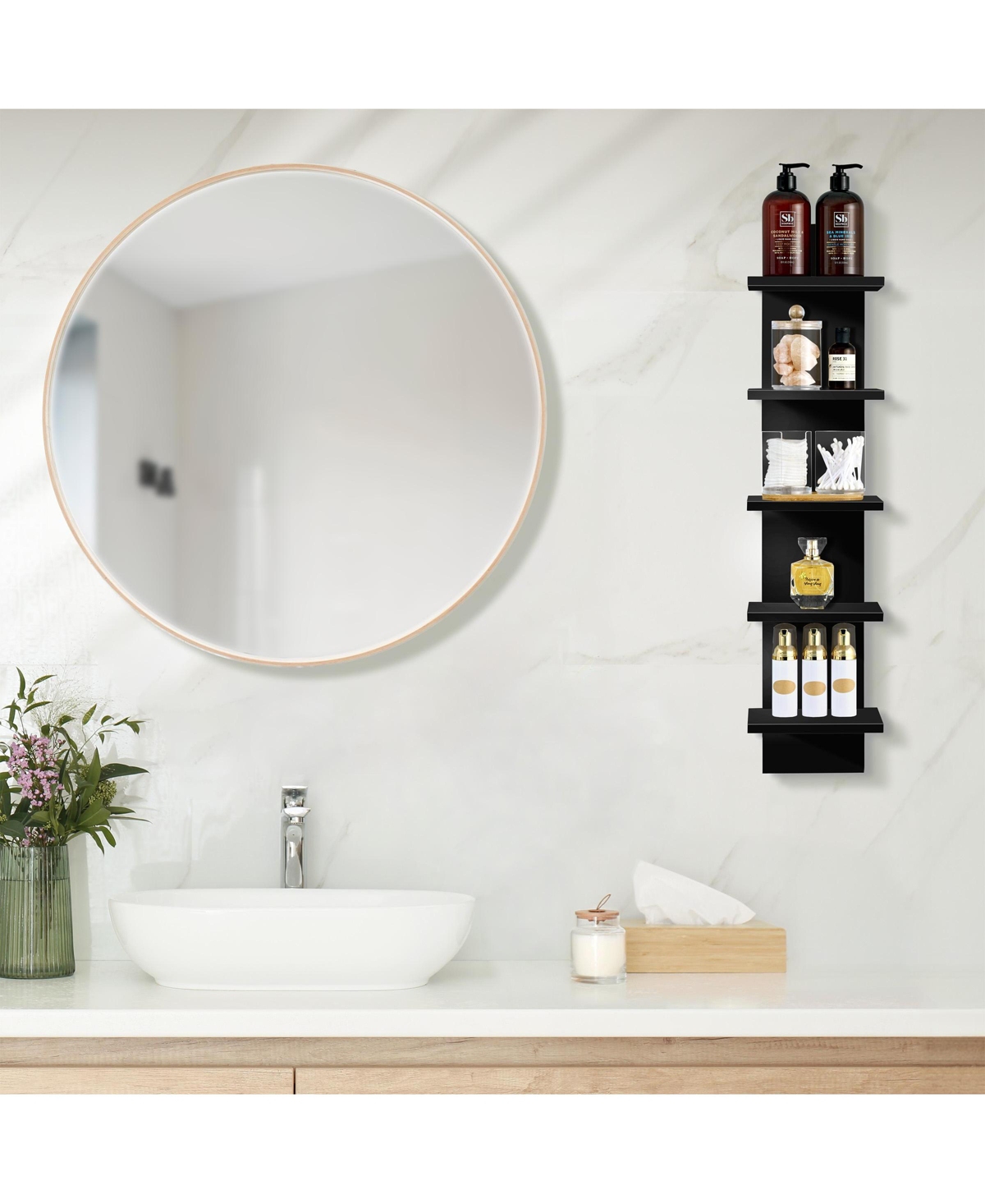 Sorbus 5 Tier Vertical Wall-Mounted Floating Shelves for Bathroom, Bedroom, Living Room, Kitchen and More - Black
