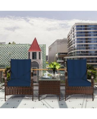 3 PCS Patio Rattan Furniture Set Coffee Table & 2 Rattan Chair