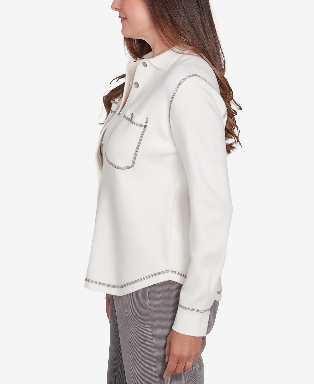 Alfred Dunner Petite Copenhagen Button Up Shirt Jacket In Winter White