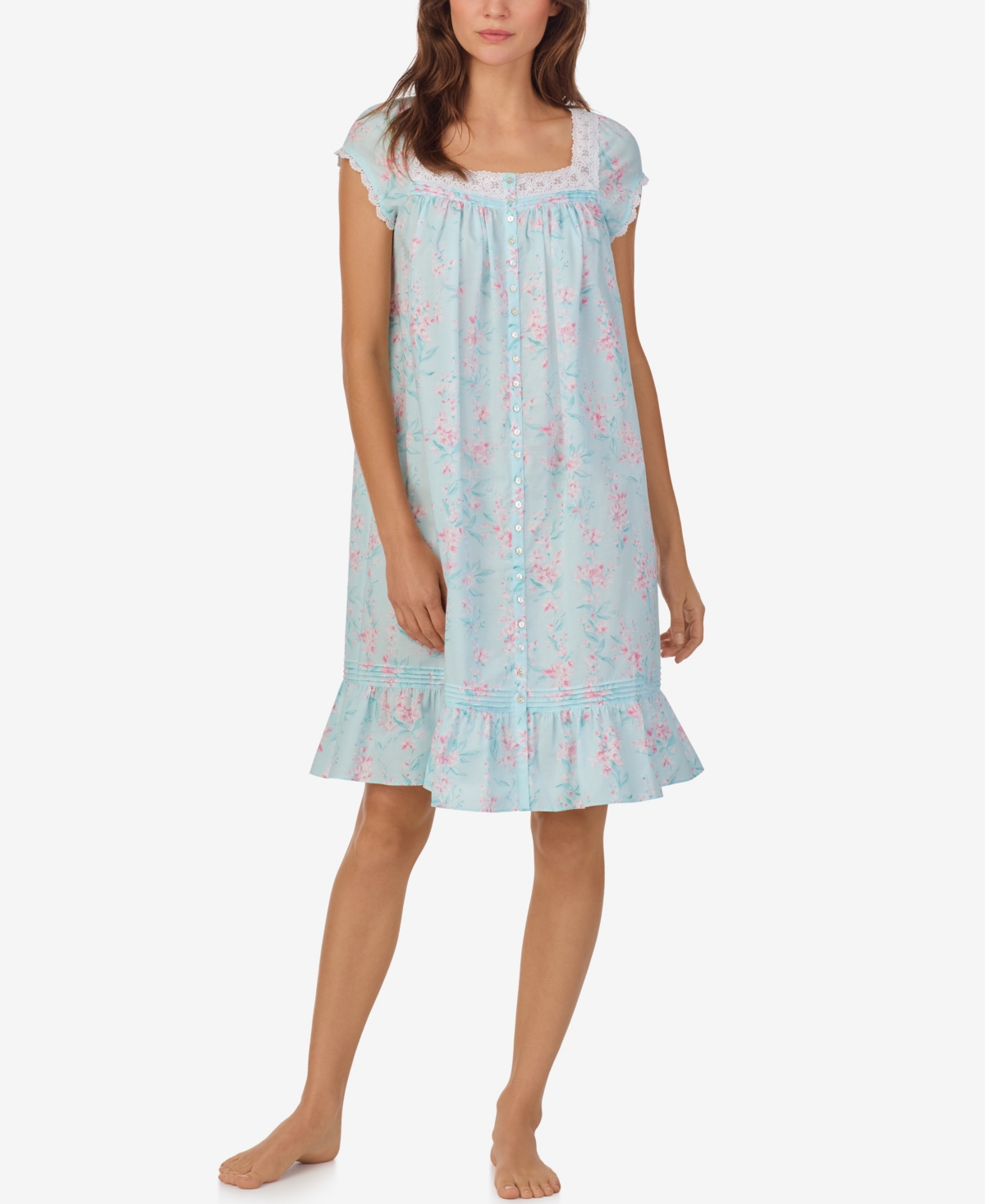 Women's Cap Sleeve Short Gown - Aqua Floral