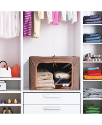 2 Pack Medium Foldable Storage Box - Metal Frame, Oxford Fabric, Large Window & Handles - Organization for Bedroom, Linens & Clothes