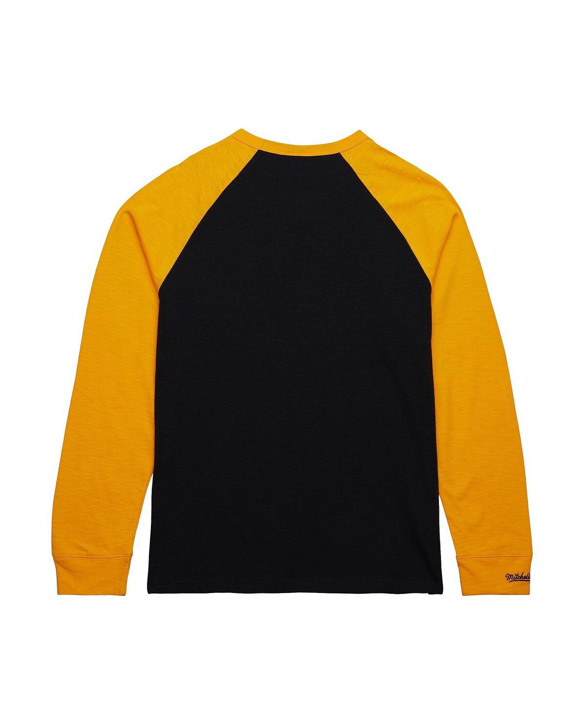 MITCHELL & NESS MEN'S BLACK/GOLD BOSTON BRUINS LEGENDARY SLUB RAGLAN LONG SLEEVE T-SHIRT