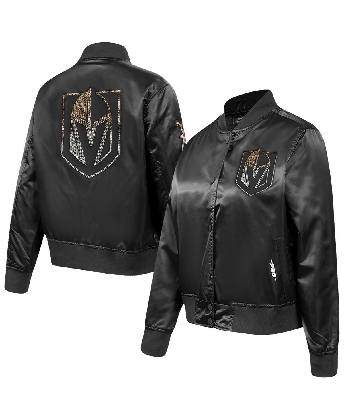 Women's Black Vegas Golden Knights Rhinestone Jewels Satin Full-Snap Jacket - Black