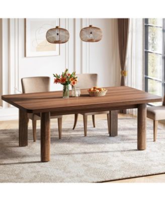 Wood Dining Table for 4-6 People, 63-Inch Farmhouse Kitchen Table with Solid Wood Legs, Rectangular Dinner Table