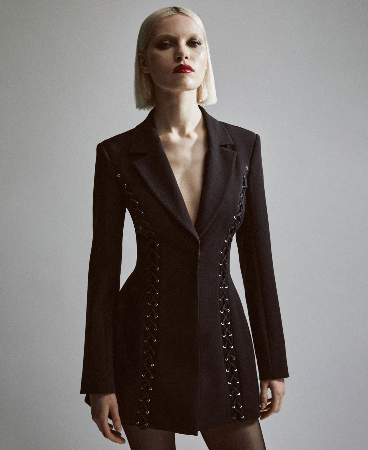 Bardot Women's Lace-Up-Side Long-Sleeve Blazer Dress