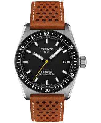 Tissot - Men's Swiss Automatic PR516 Powermatic 80 Brown Perforated Leather Strap Watch 38mm