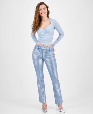GUESS - Women's Dory Signature Foil Straight-Leg Jeans
