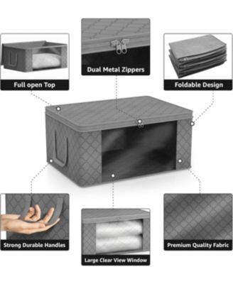 3 Pack Foldable Storage Bag Organizers - Great for Clothes, Blankets, Closets, Bedrooms, and More (Grey)