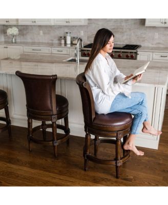 Pullman Wooden Swivel Stool, Dark Walnut w/ Leather, Set of 4