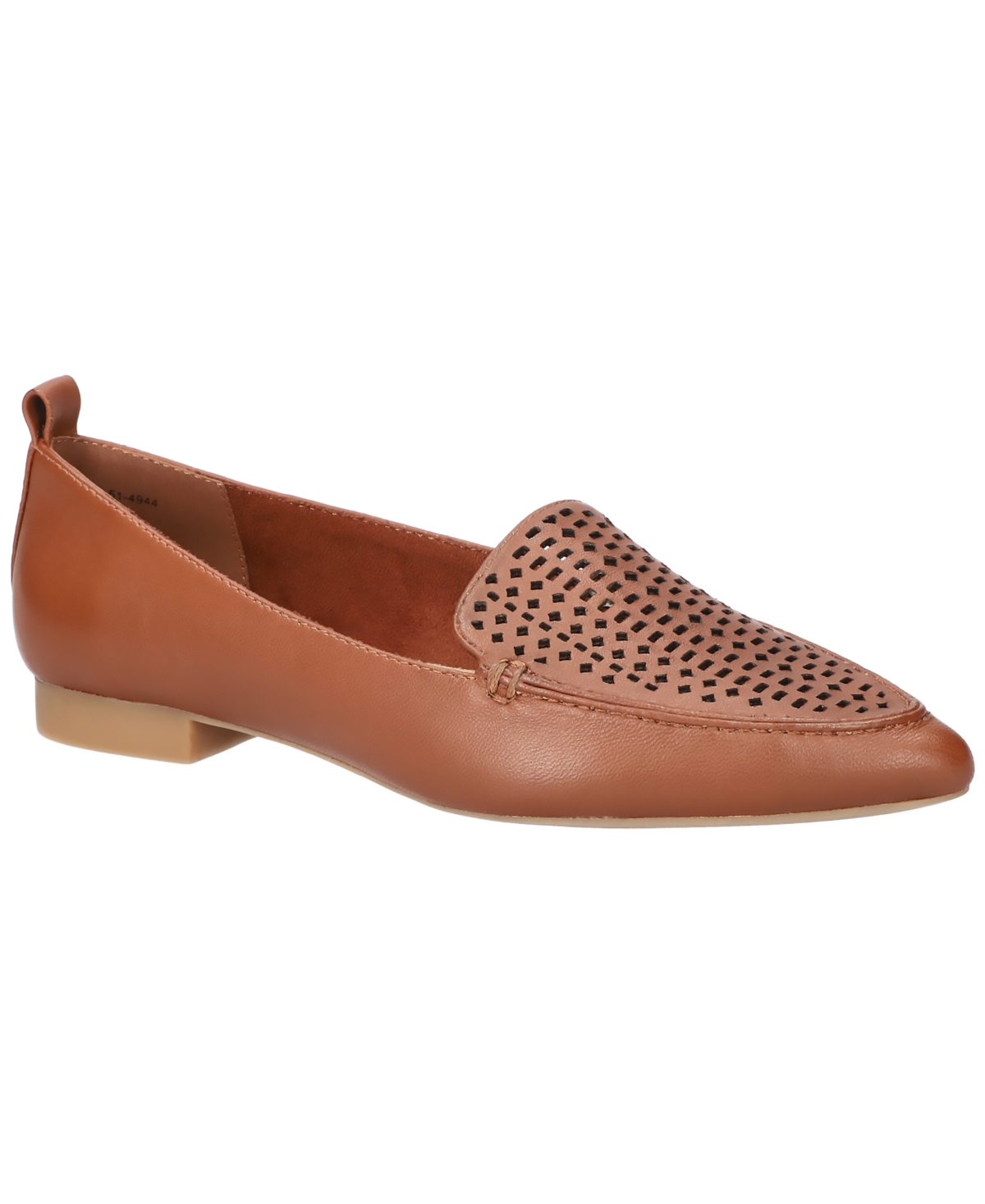 Bella Vita Alessi Perforated Pointed Toe Flat In Dark Tan Leather