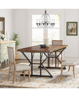Farmhouse Dining Table for 6, 70.8" Rectangular Wood Table with Heavy Duty Metal Legs for Kitchen or Dining Room