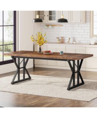 Farmhouse Dining Table for 6, 70.8" Rectangular Wood Table with Heavy Duty Metal Legs for Kitchen or Dining Room