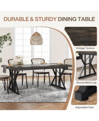Farmhouse Dining Table for 6, 70.8" Rectangular Wood Table with Heavy Duty Metal Legs for Kitchen or Dining Room