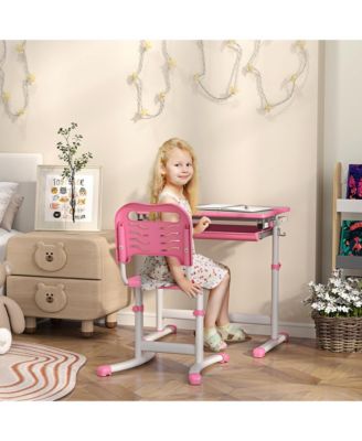 Height Adjustable Kids Desk and Chairs Set with Tilt Desktop,