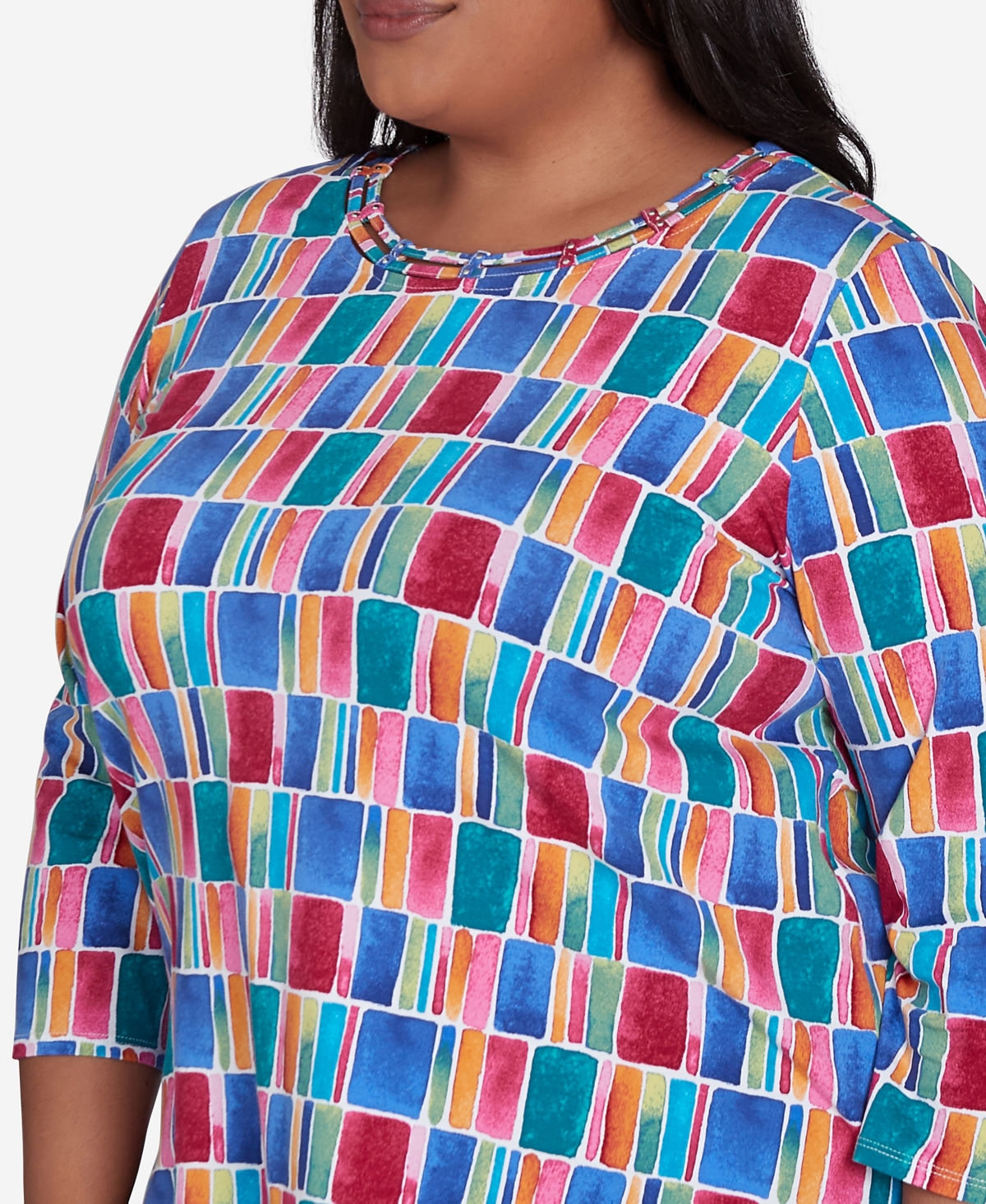 Alfred Dunner Plus Size Box Print Short Sleeve Top