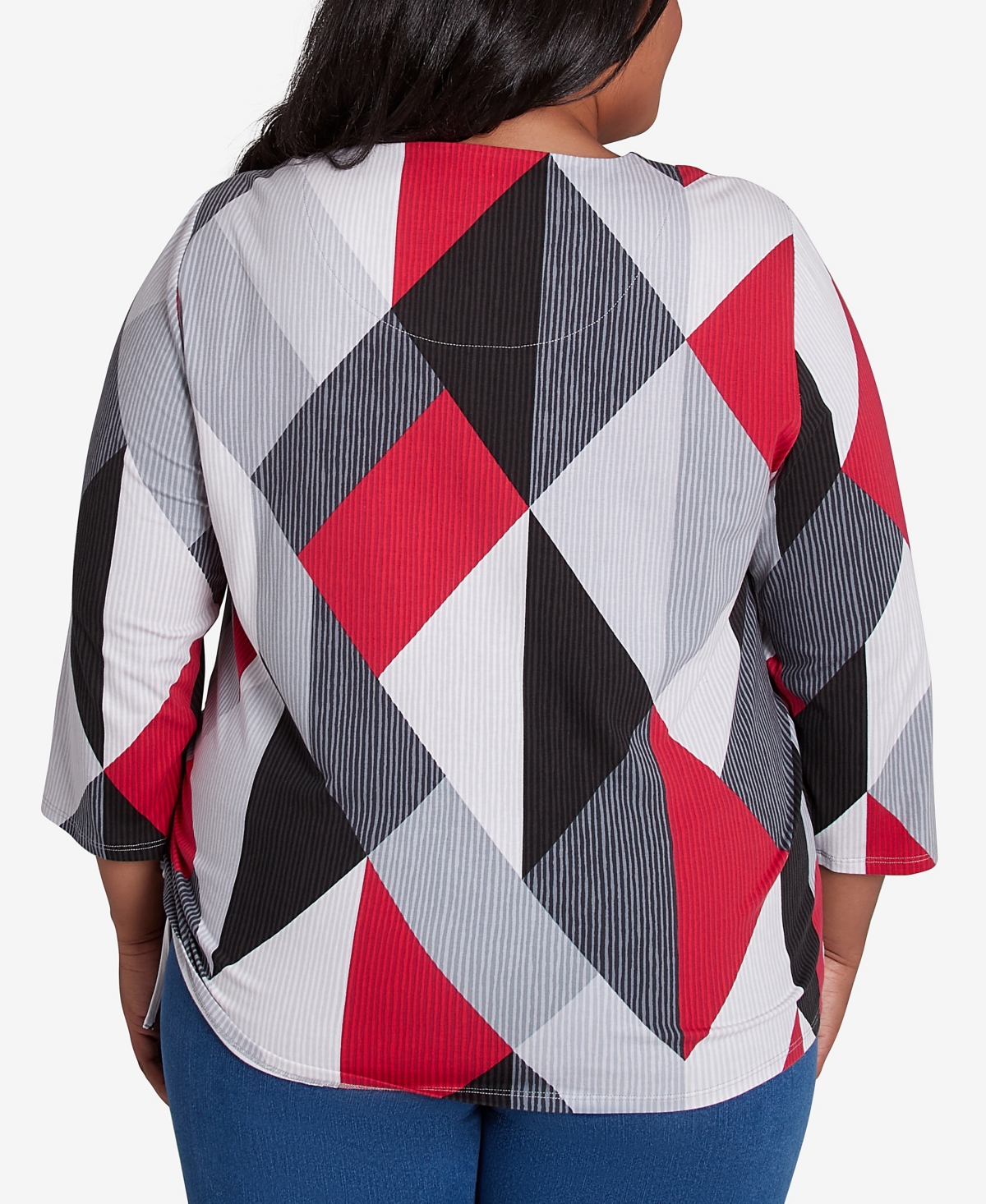 Alfred Dunner Plus Size Stained Glass Print Crew Neck Top In Multi