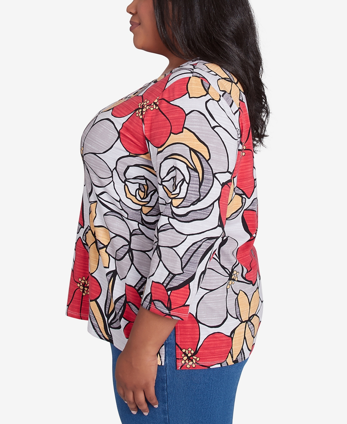 Alfred Dunner Plus Size Bold Floral Print Top In Multi