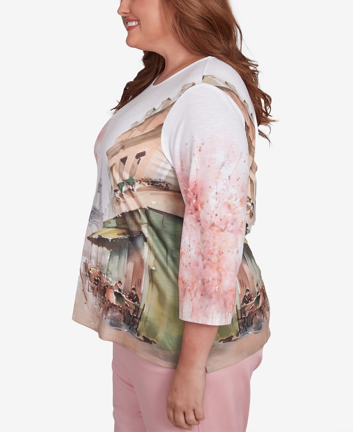 Alfred Dunner Plus Size Coming Up Roses Paris Scenic Crew Neck Top