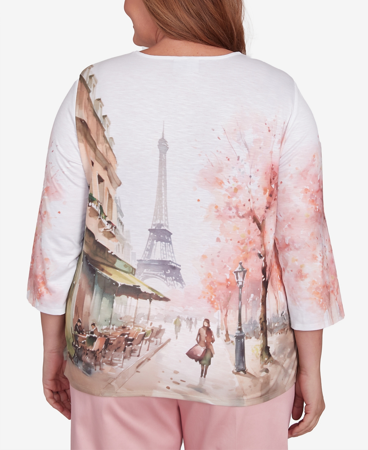 Alfred Dunner Plus Size Coming Up Roses Paris Scenic Crew Neck Top