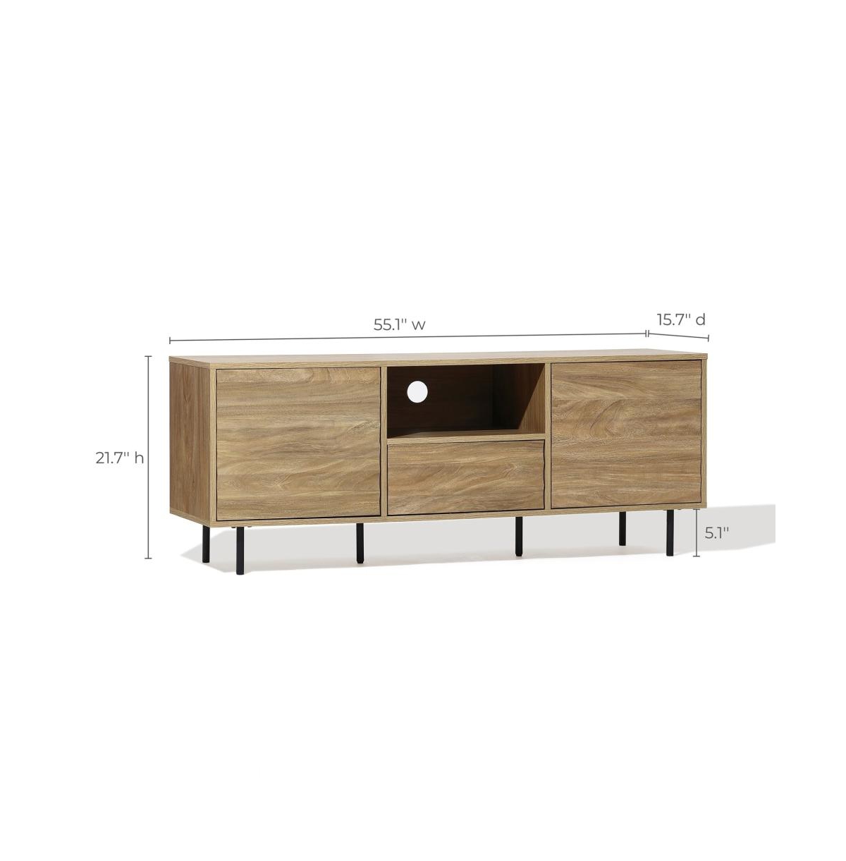 Luxenhome Mid-century Modern Wave 2-door 1-drawer Tv Console With Metal Legs In Natural