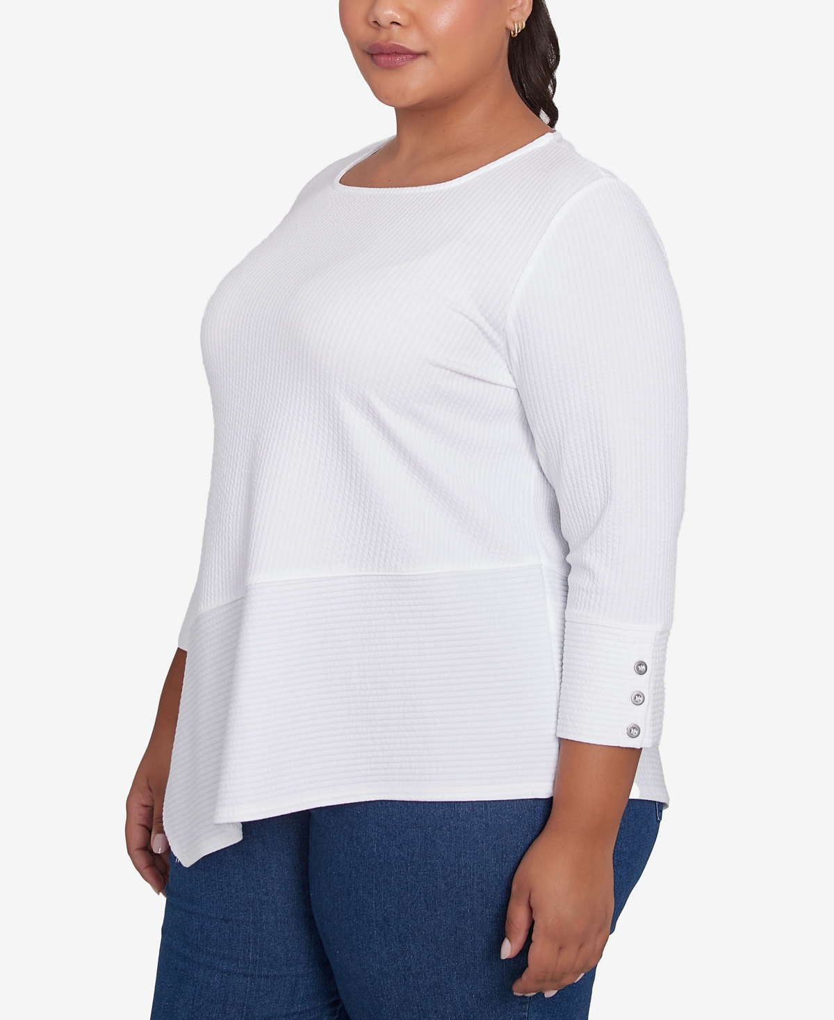 Ruby Rd. Plus Size Cable Stripe Ottoman Top In White
