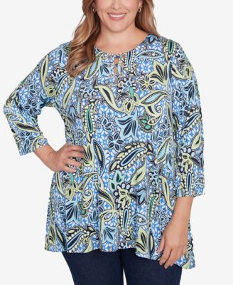 Ruby Rd. Plus Size Bali Ikat Paisley Lace Neck Top - Macy's