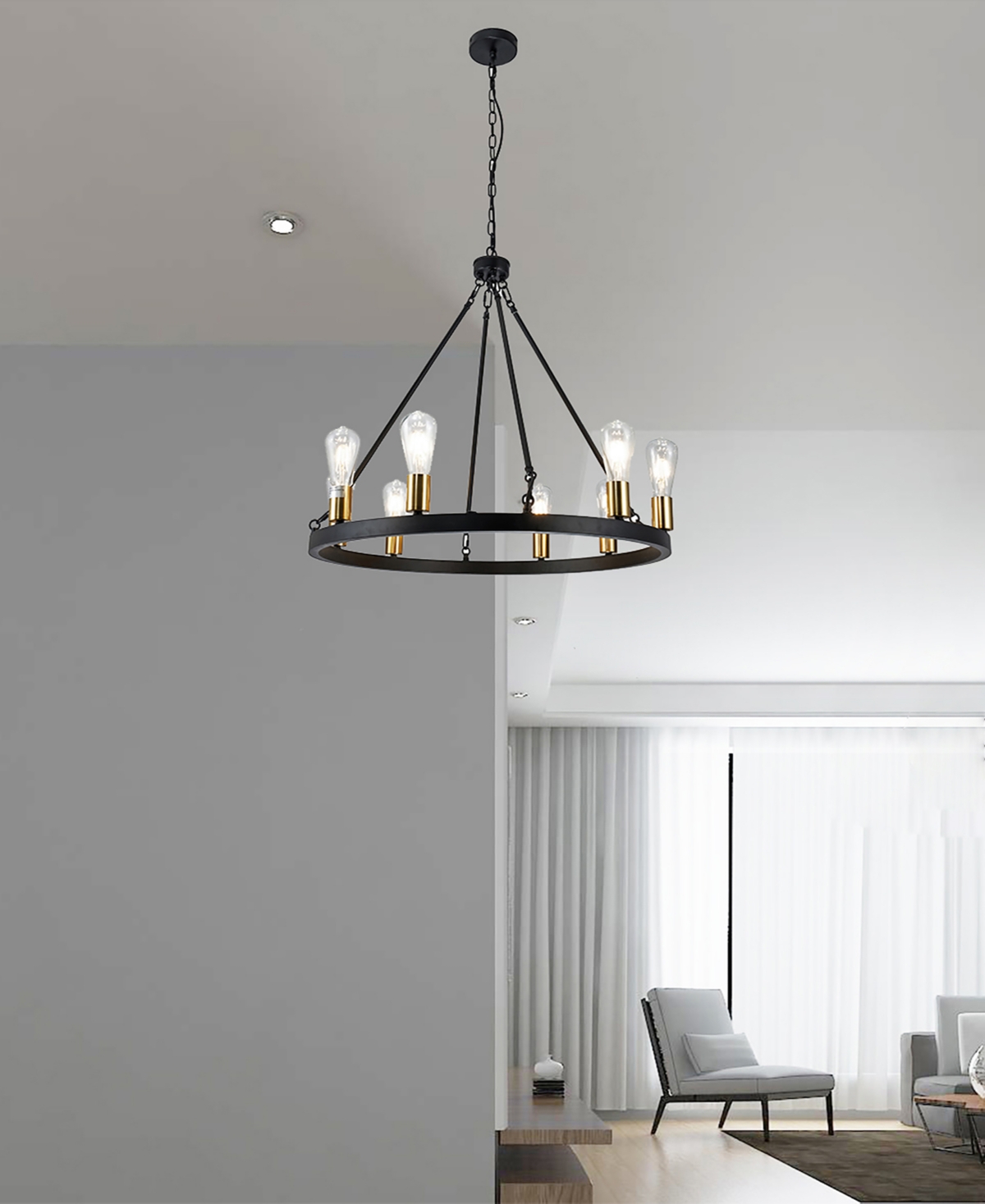 Home Accessories 27.6" Daryu 8-light Indoor Chandelier With Light Kit In Black