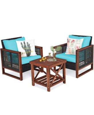 3 Pieces Acacia Wood Patio Furniture Set with Coffee Table