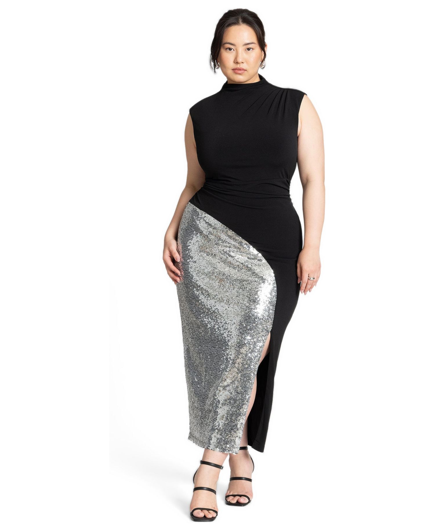 Women's Funnel Neck Knit Dress With Sequin