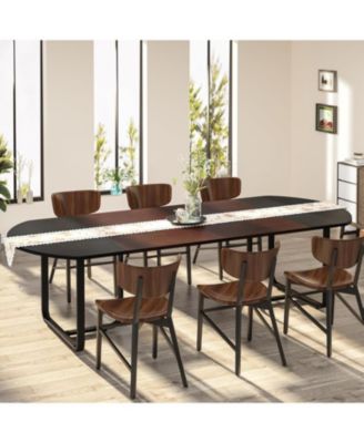 70.86" Modern Oval Dining Table with Walnut and Black Finish Splicing Board, Curved Kitchen Tables for 6-8, Large Dining Room Table with Stylish Metal Legs, Black Friday Deals 2024