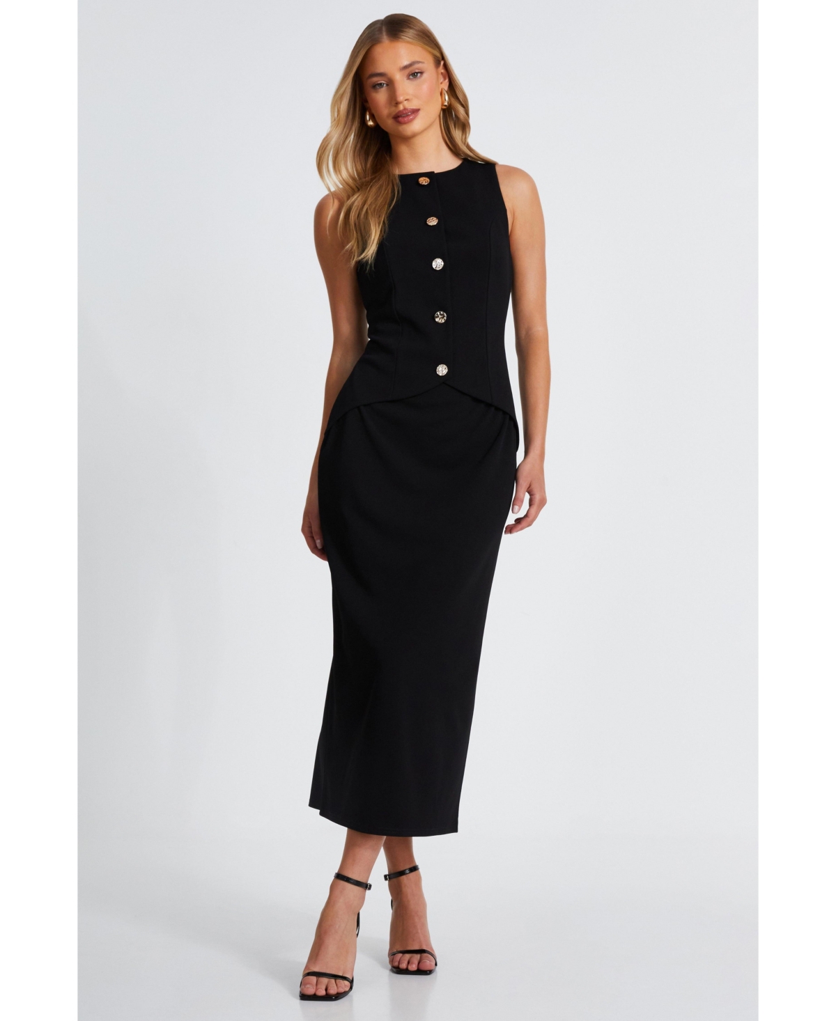 Women's 2 In 1 Scuba Crepe Waistcoat and Skirt Dress - Black