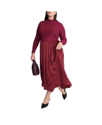Elements Women's Plus Size Mockneck Twofer Midi Dress