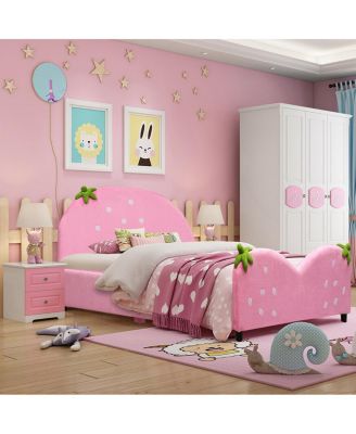 Kids Children Upholstered Berry Pattern Toddler Bed