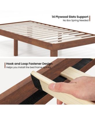 14 Inch Twin Size Rubber Wood Platform Bed Frame with Wood Slat Support