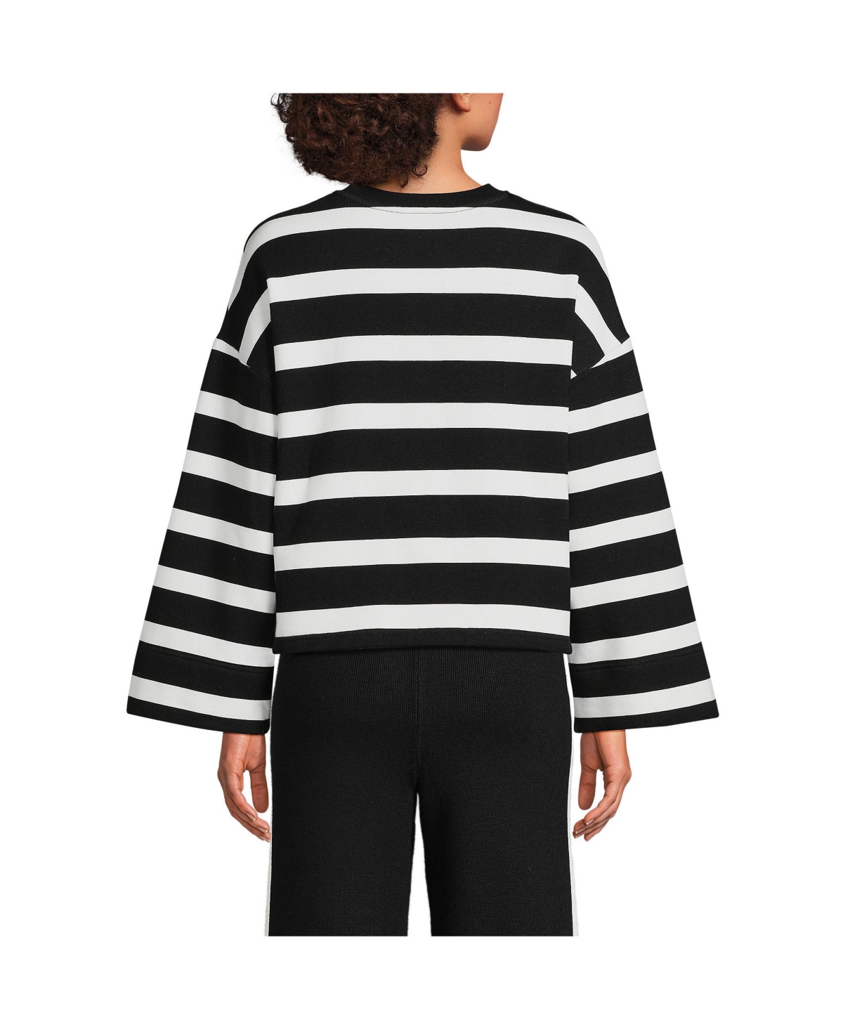 Lands' End Women's Bell Sleeve Stripe Sweatshirt -ivory stripe
