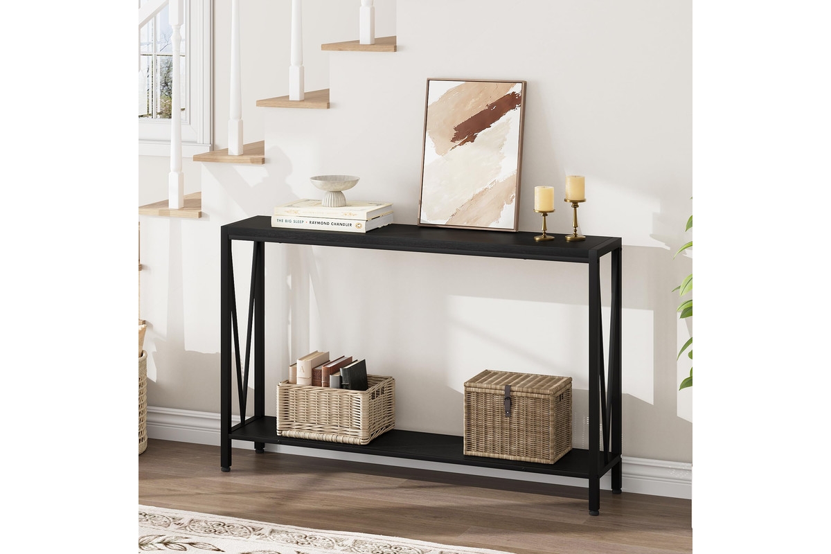 gaomon Entryway Table, Industrial Console Table with V Design, 43" 2 Tier Sofa Table with Storage, Narrow Console Table for Entryway Living Room