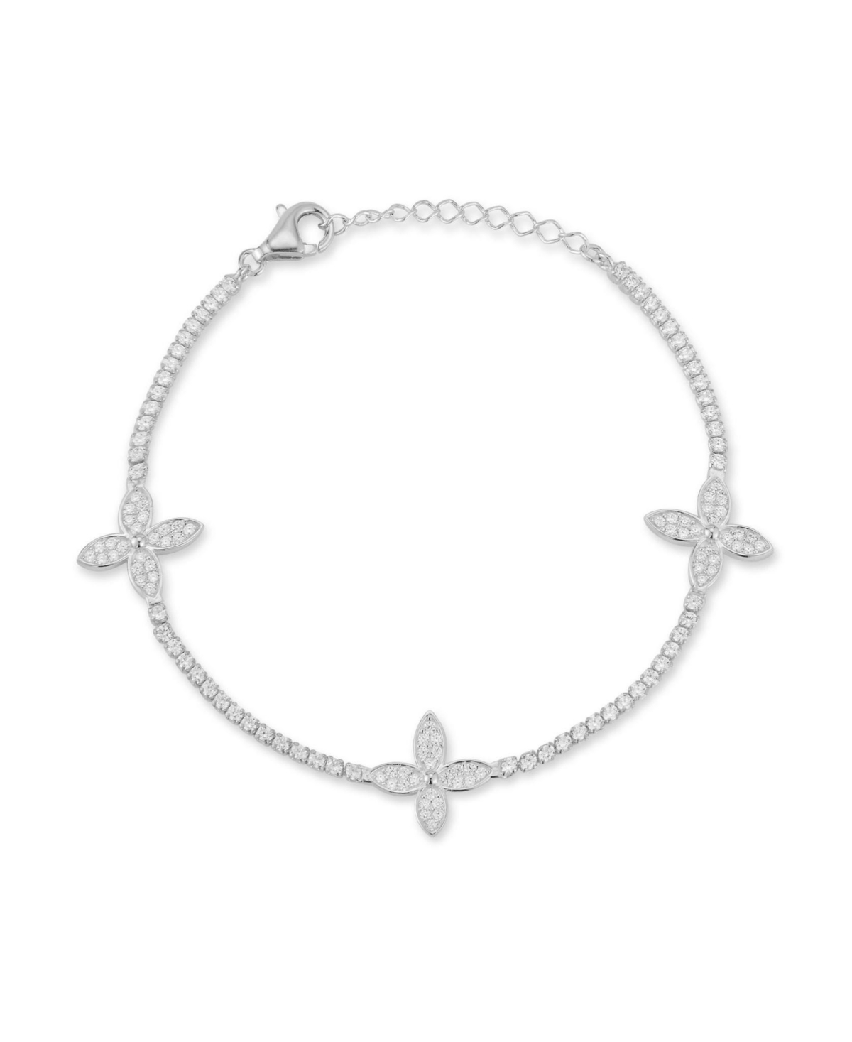 14K Gold Plated Sterling Silver Flower Station Tennis Bracelet - Gold