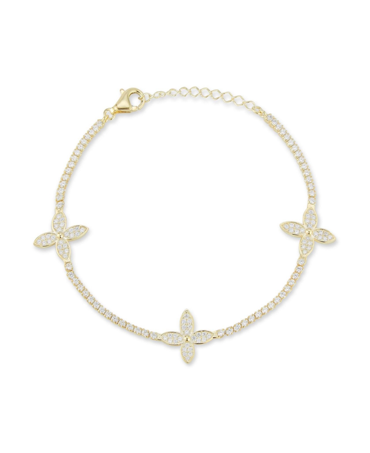 14K Gold Plated Sterling Silver Flower Station Tennis Bracelet - Gold